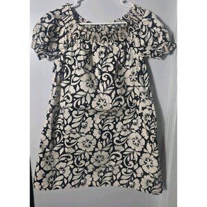 Boden Women’s Floral Dress Black Cream Smocked Neck Short Sleeve. HL392